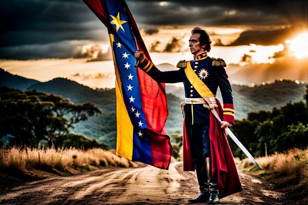 simon bolivar con la nueva bandera la independencia